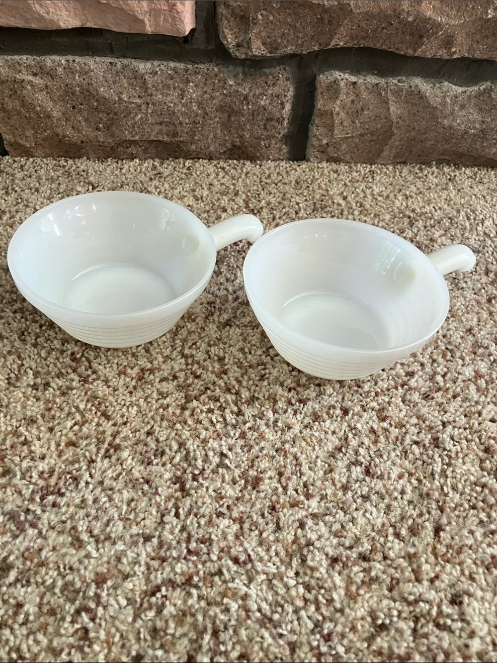 Fire King White Milk Glass Soup Bowls with Handles - Set of 2